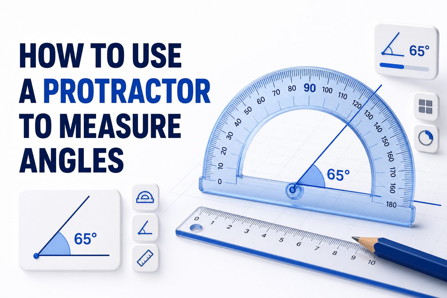 A student measures an angle on paper with a clear plastic protractor